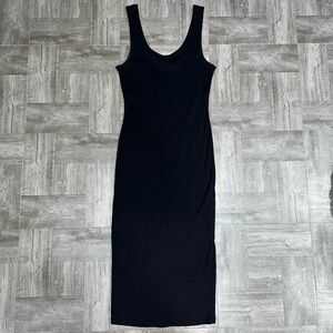 Black Ribbed Bodycon Midi Dress Size Small